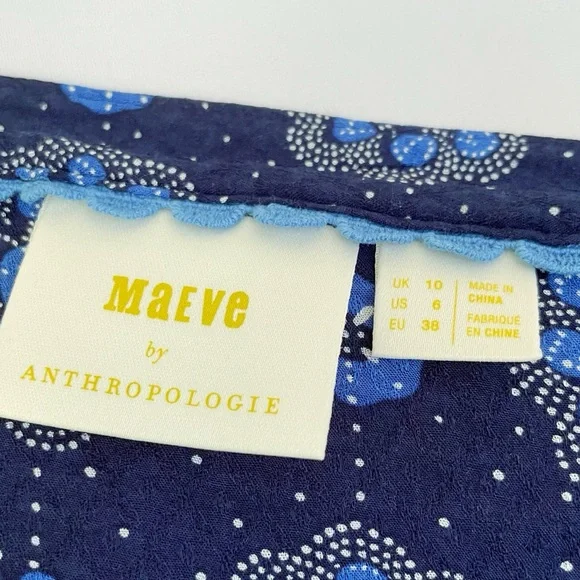 Anthropologie MAEVE Boswell Blue Peasant Longsleeve Blouse US size 6 M Medium - Picture 8 of 11